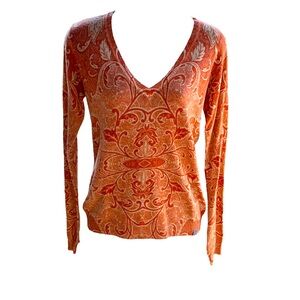 SXEN orange & ivory print wool sweater, S, NWT